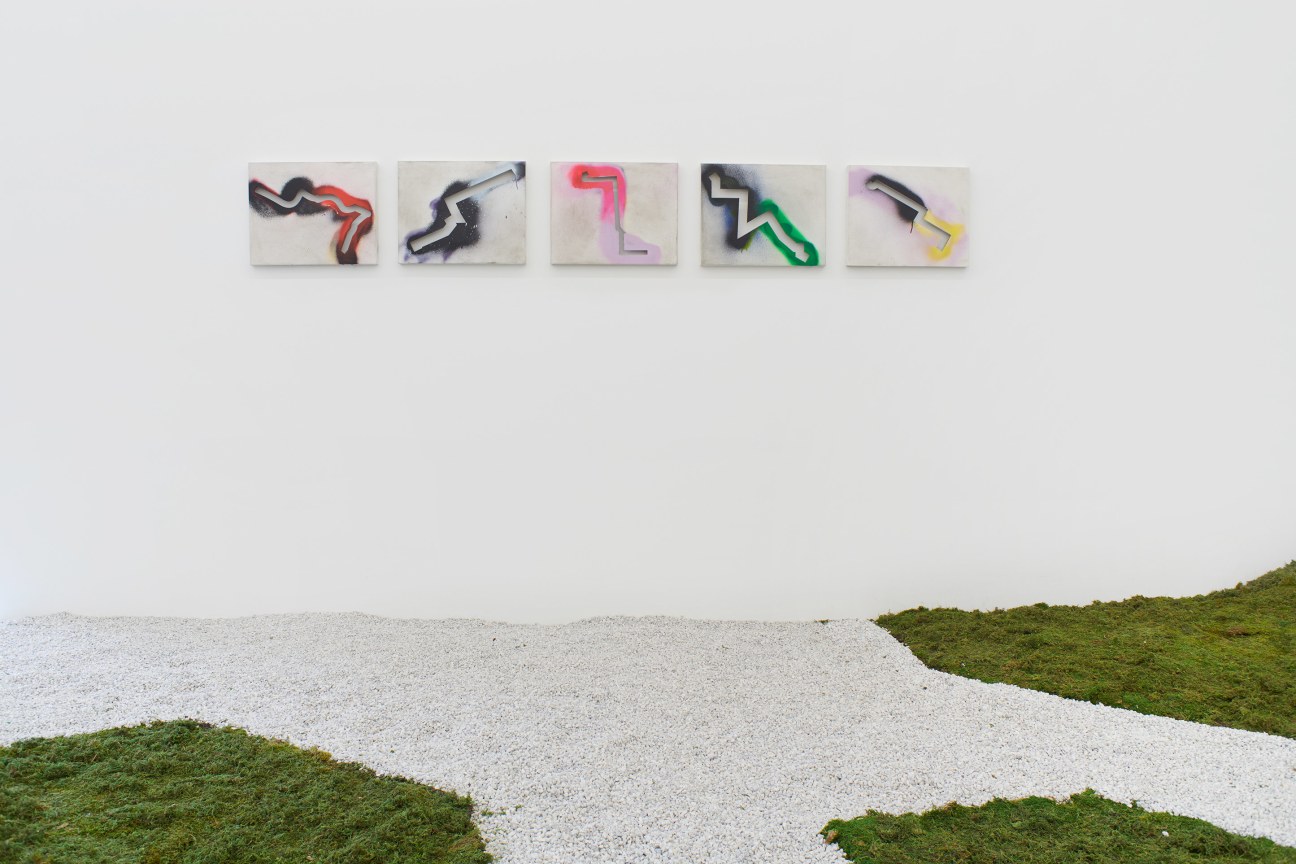 Installation view of several artworks