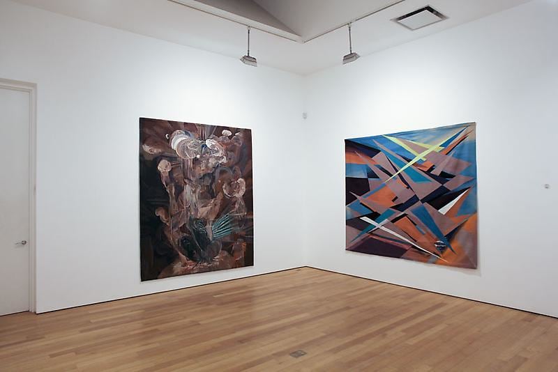 installation view of two tapestries
