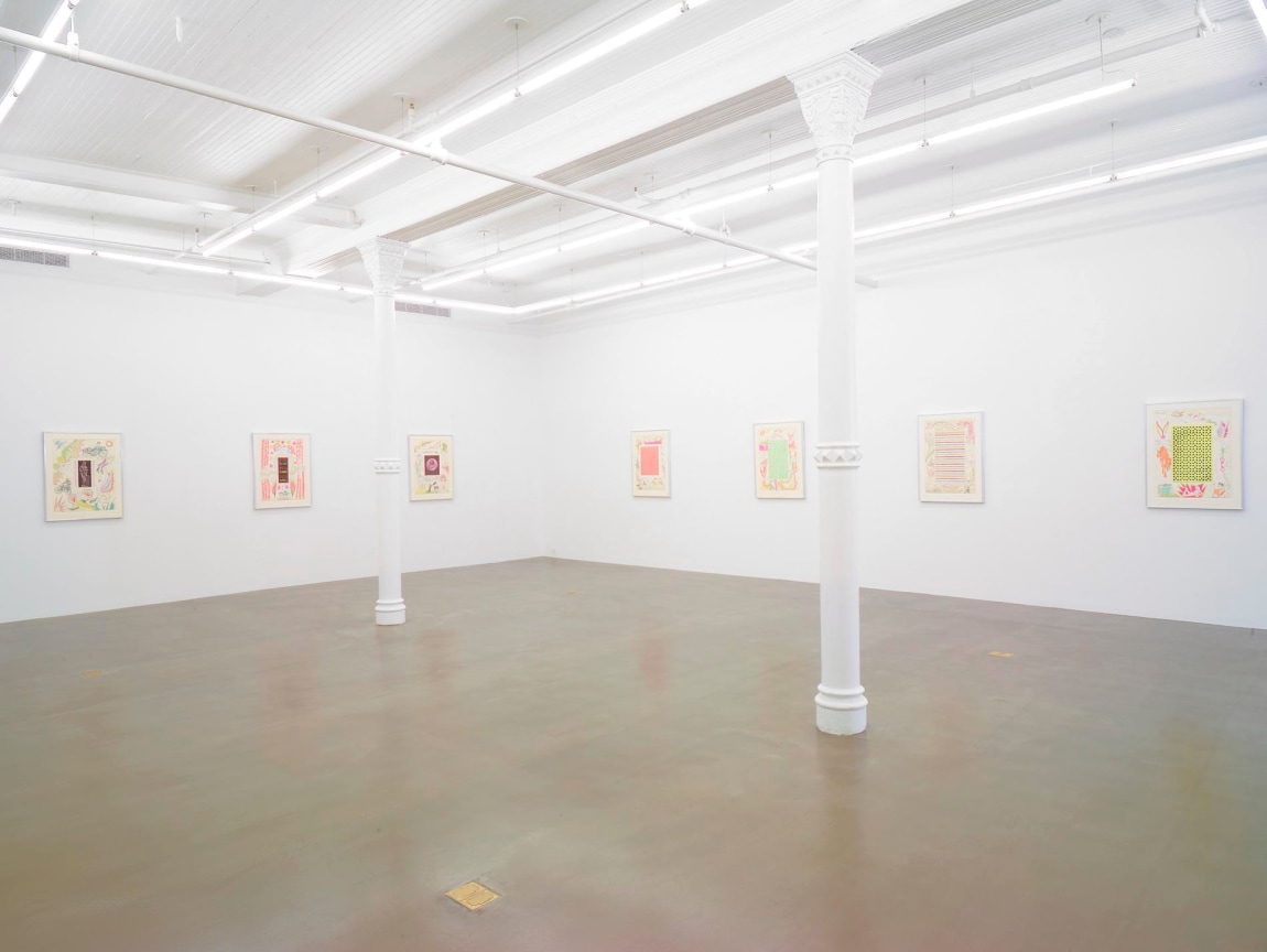 installation view of several artworks