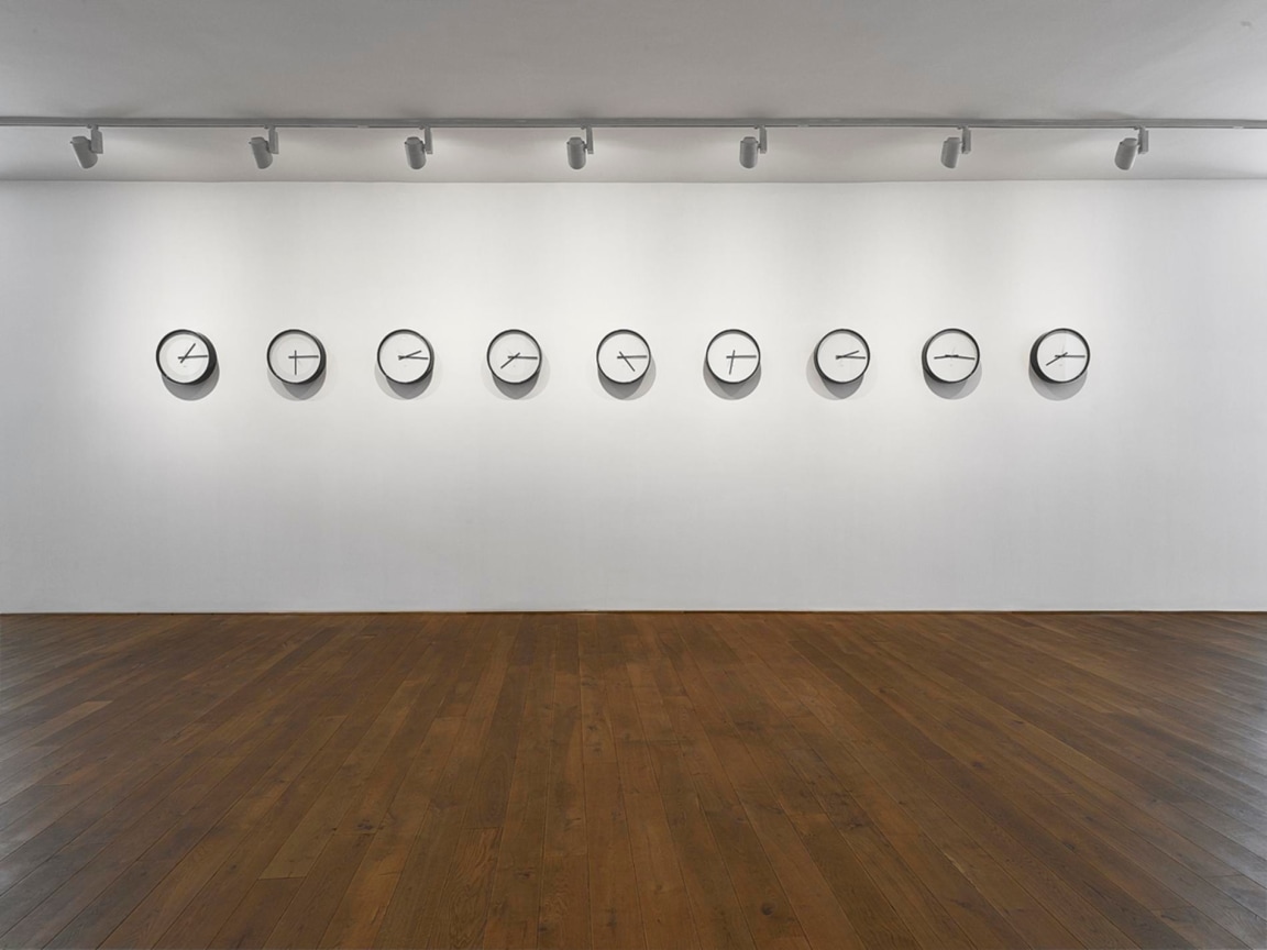 , KATIE PATERSON&nbsp;Timepieces (Solar System),&nbsp;2014&nbsp;Nine adapted clocks Each:&nbsp;17 11/16 x 17 11/16 x 3 11/16 in. (45 x 45 x 9.5 cm) Edition of 9