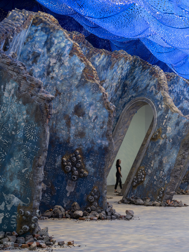 Firelei B&aacute;ez,&nbsp;To breathe full and free: a declaration, a re-visioning, a correction (19&deg;36&prime;16.9&Prime;N 72&deg;13&prime;07.0&Prime;W, 42&deg; 21&prime;48.762&Prime; N 71&deg;1&prime;59.628&Prime; W), 2021. Installation view, ICA Watershed, 2021. Photo by Chuck Choi.