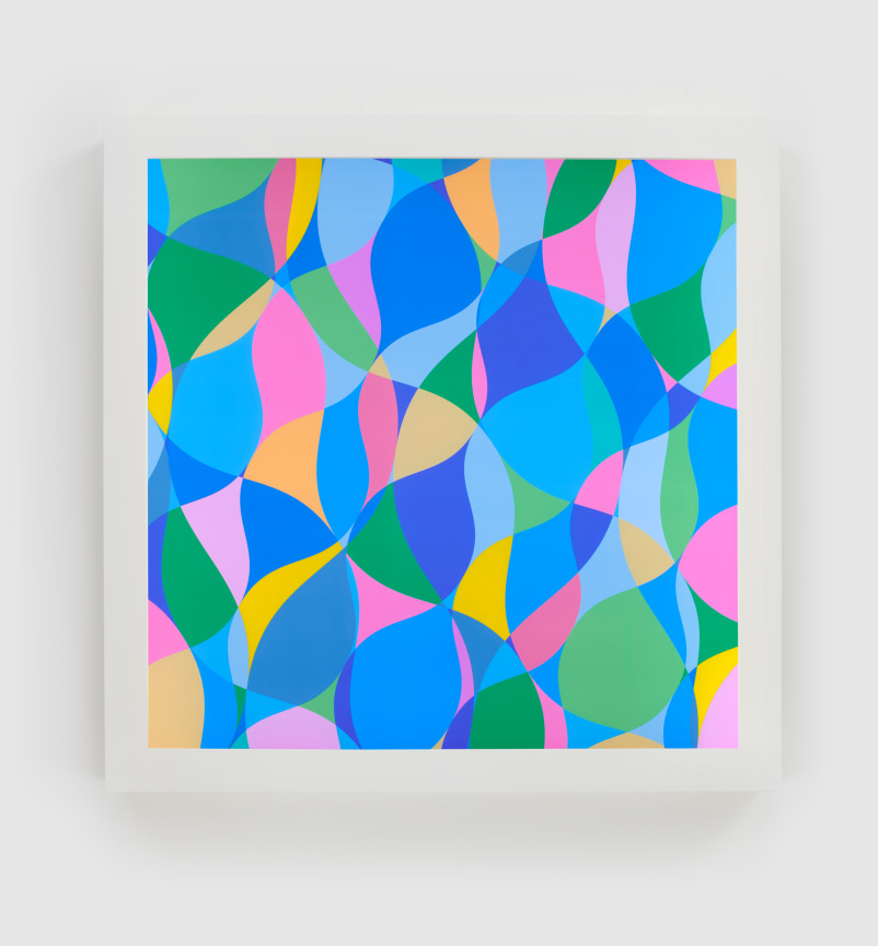 LED Lightbox with geometric, undulating shapes of various colors.