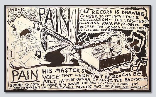 cartoon panel of man listening to a record player