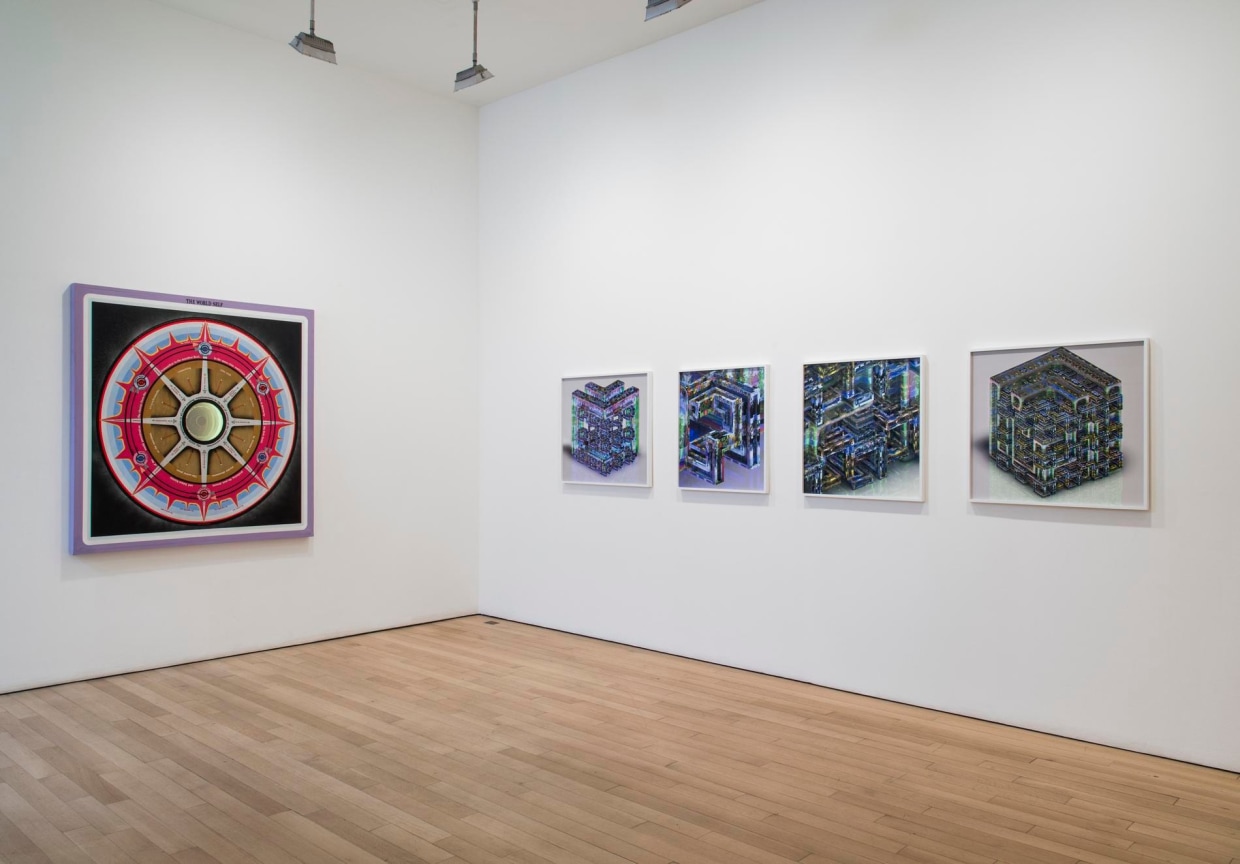 installation view of several artworks