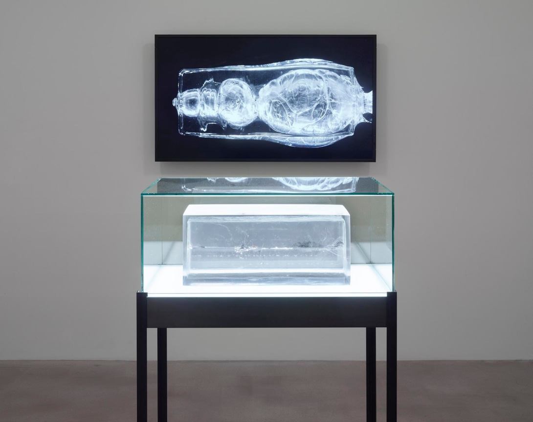 installation view of video and sculpture