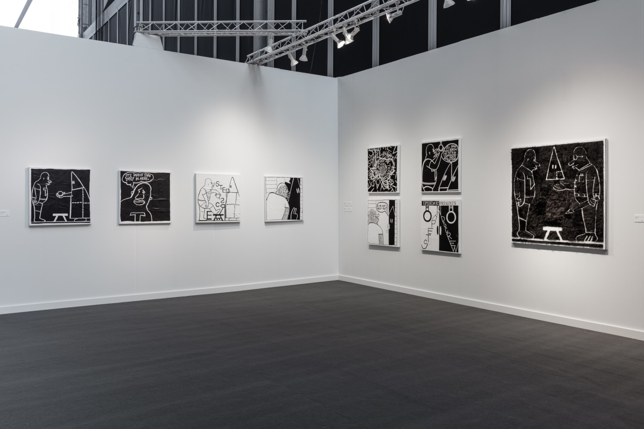 Installation View, Trenton Doyle Hancock, Frieze New York at the Shed, May 7-9, 2021. Photo by Silvia Ros.&nbsp;