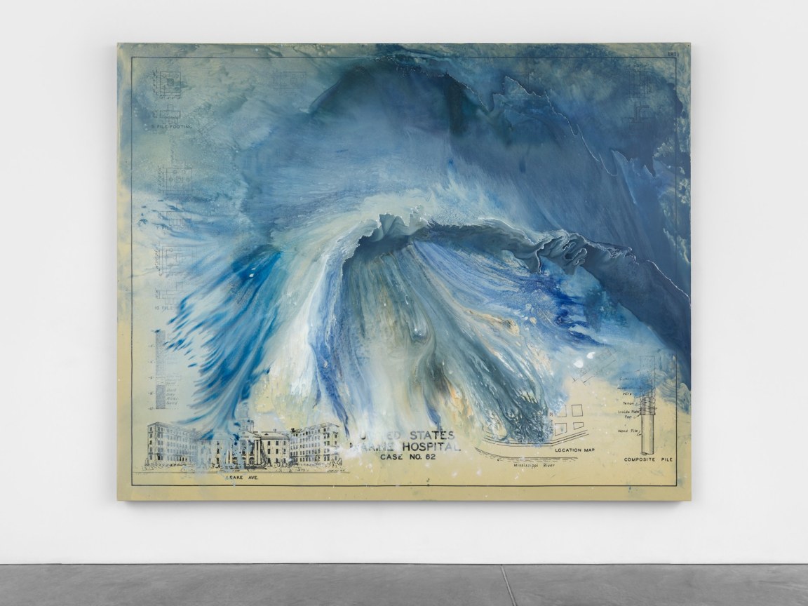 Blue ocean abstract over canvas of illustration of United States Marine Hospital