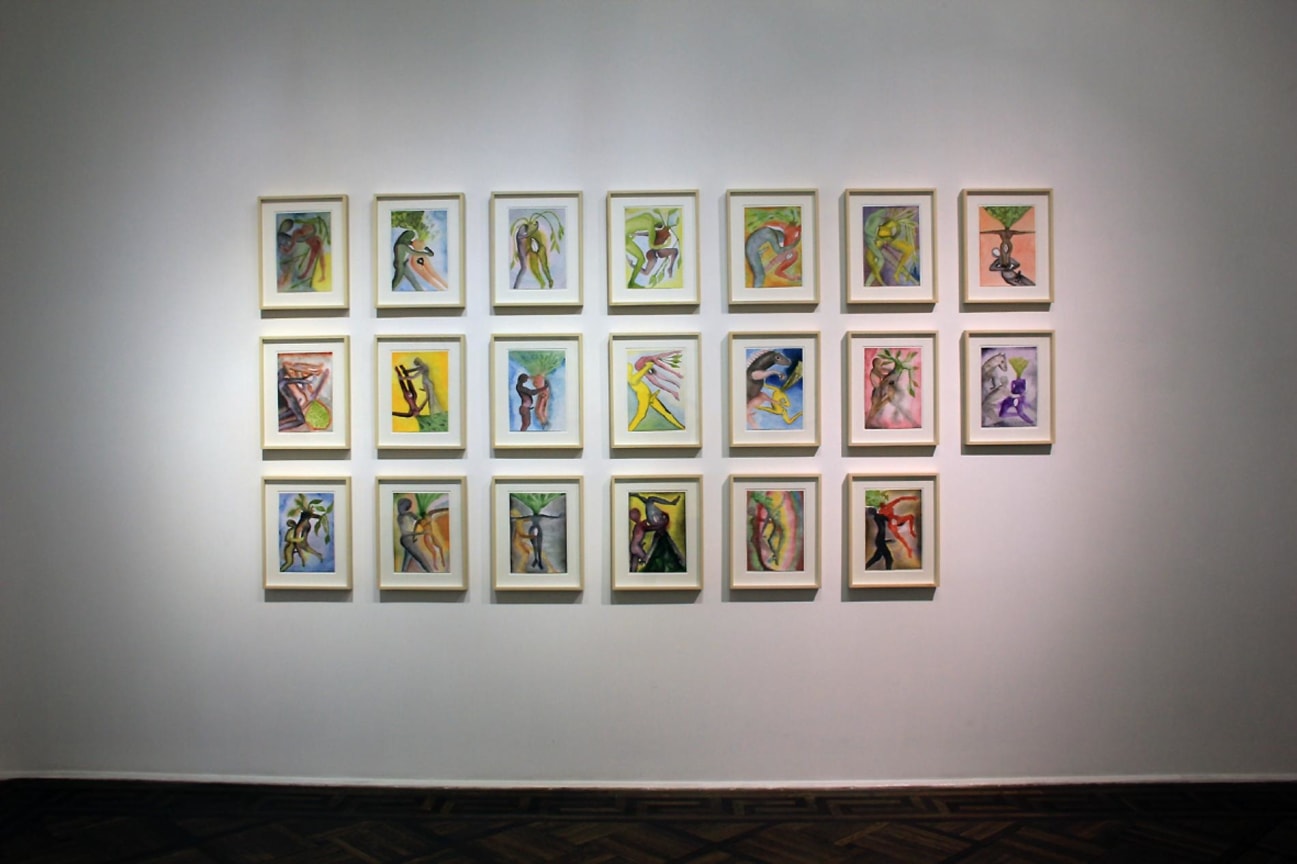 installation view of several artworks