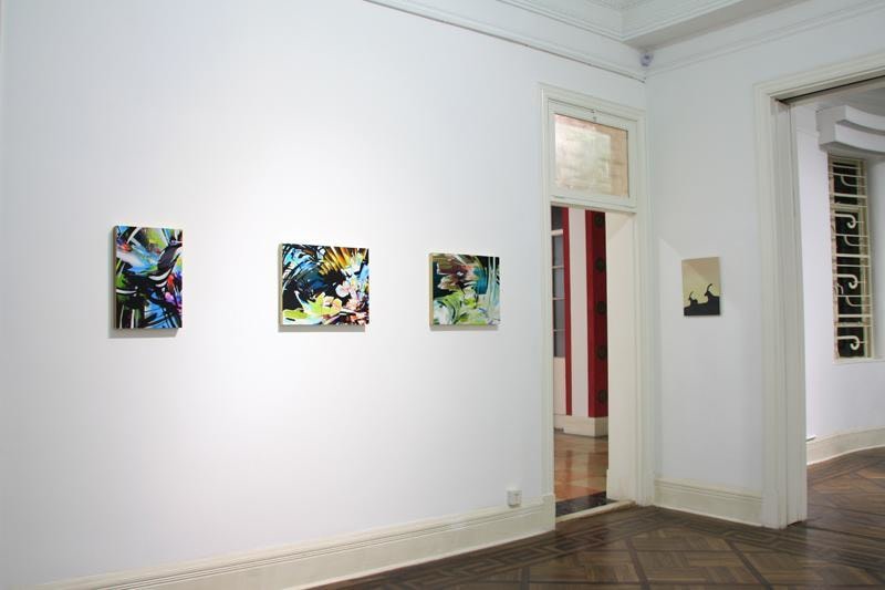 installation view of several artworks