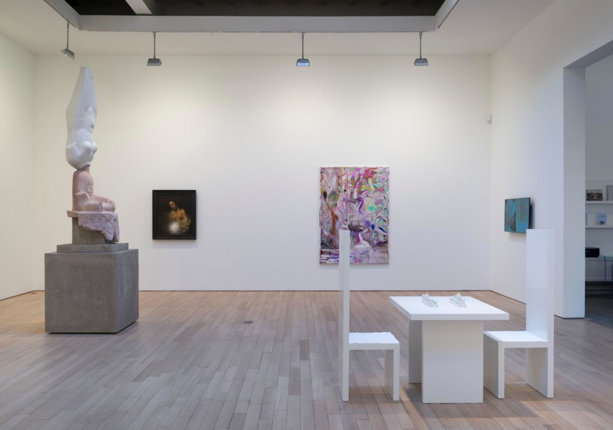 installation view of several artworks