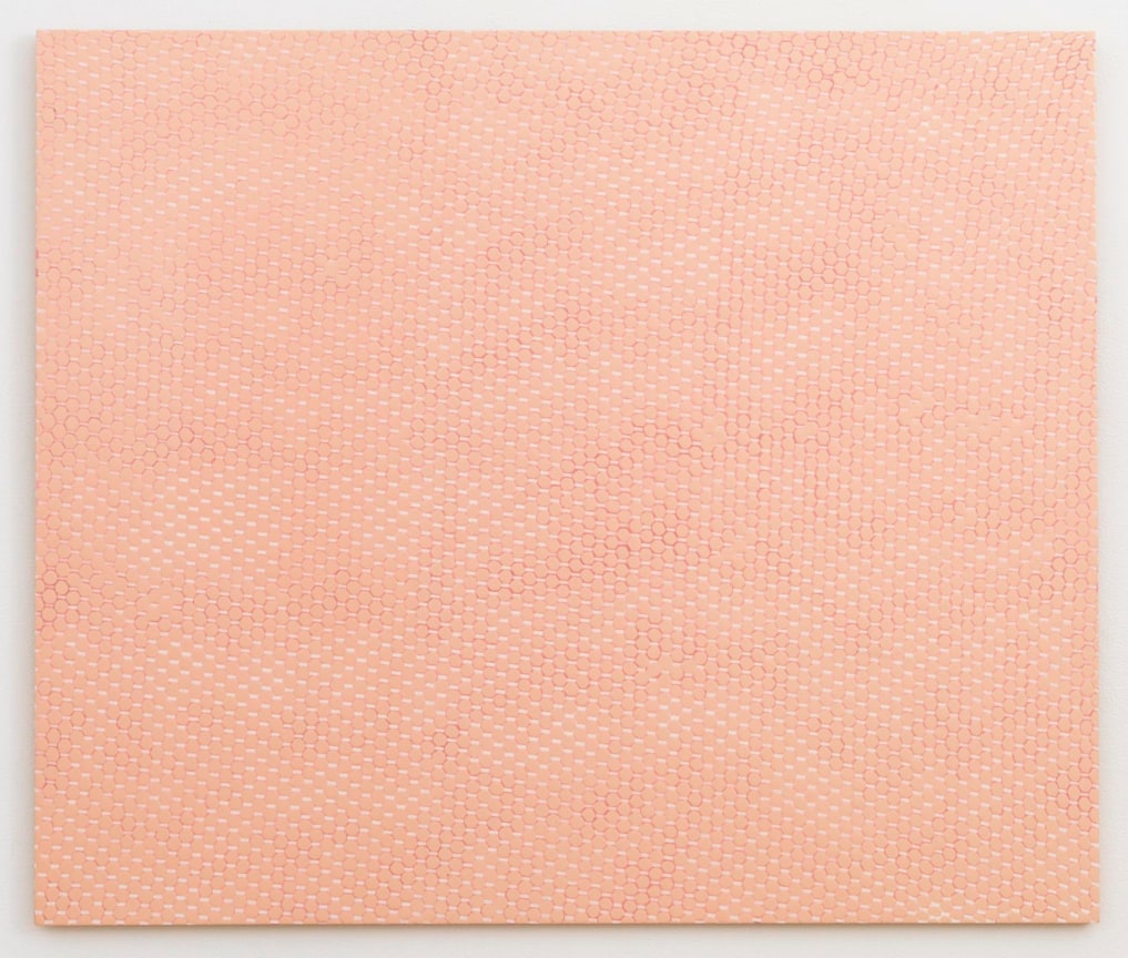 , MICHELLE GRABNER&nbsp;Pink Curtain,&nbsp;1997&nbsp;Enamel on panel&nbsp;32 x 38 in. (81.3 x 96.5 cm)