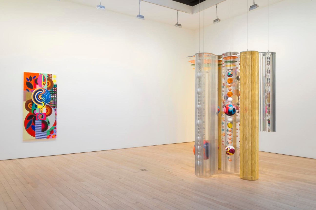 installation view of several artworks