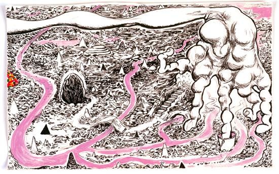 deformed hand suspended over a valley