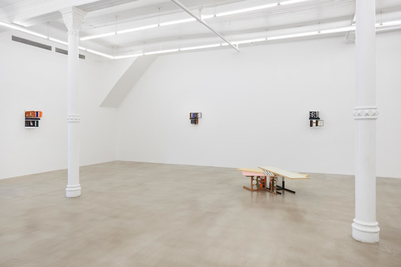 installation view of several artworks