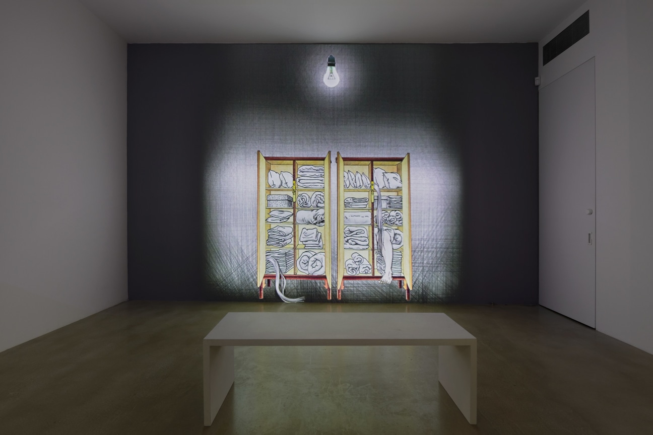 Installation view of Tabaimo's animated video