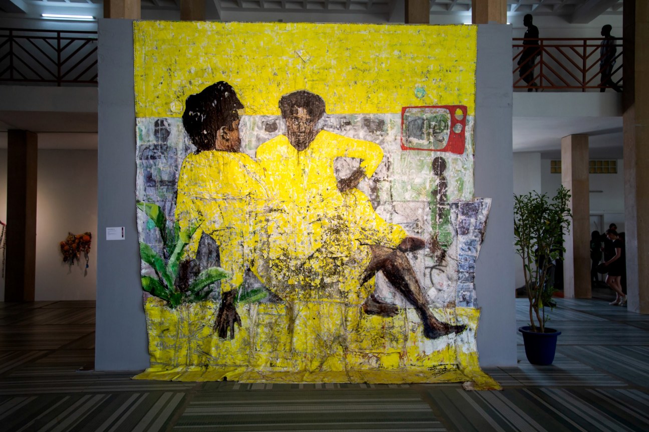 image of kaloki nyamai's yellow artwork at Dakar Biennale, May 19 - June 21, 2022