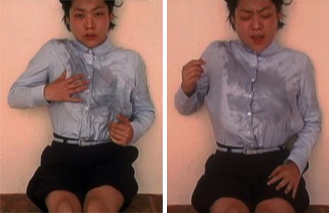 person wearing a damp shirt