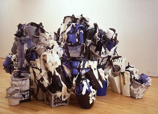 purple, white, and black shapeless sculpture