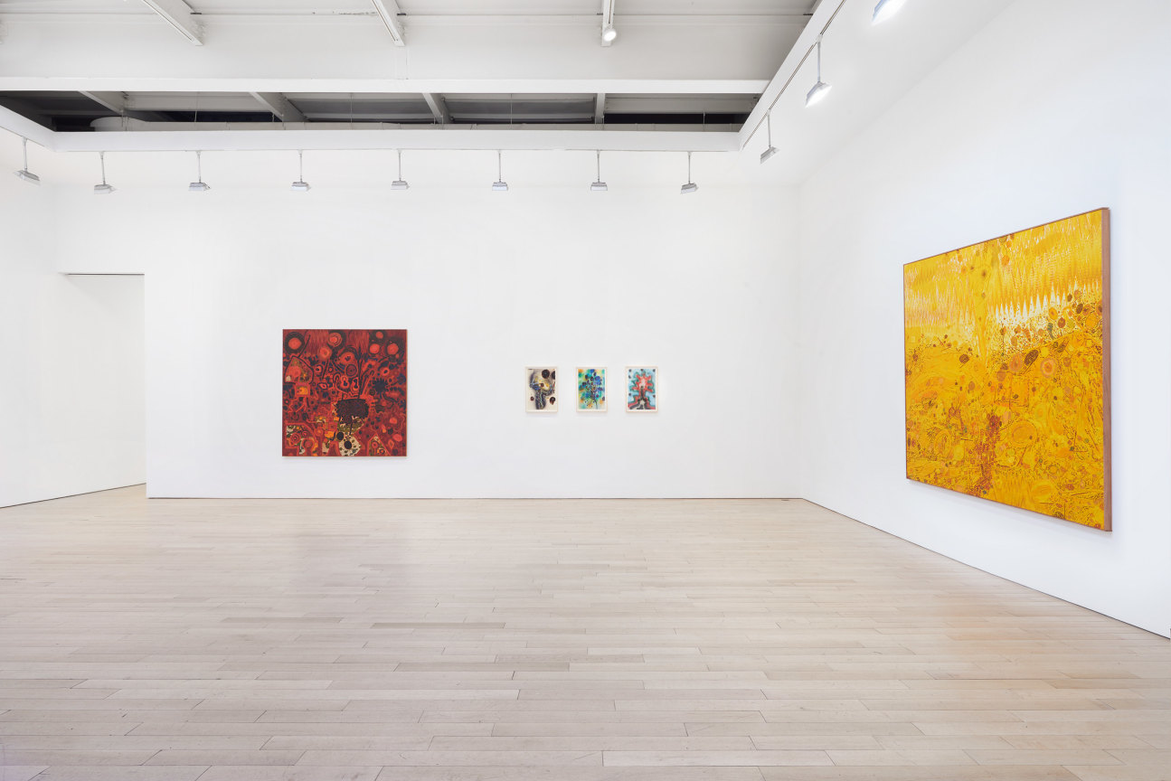 installation view of several artworks