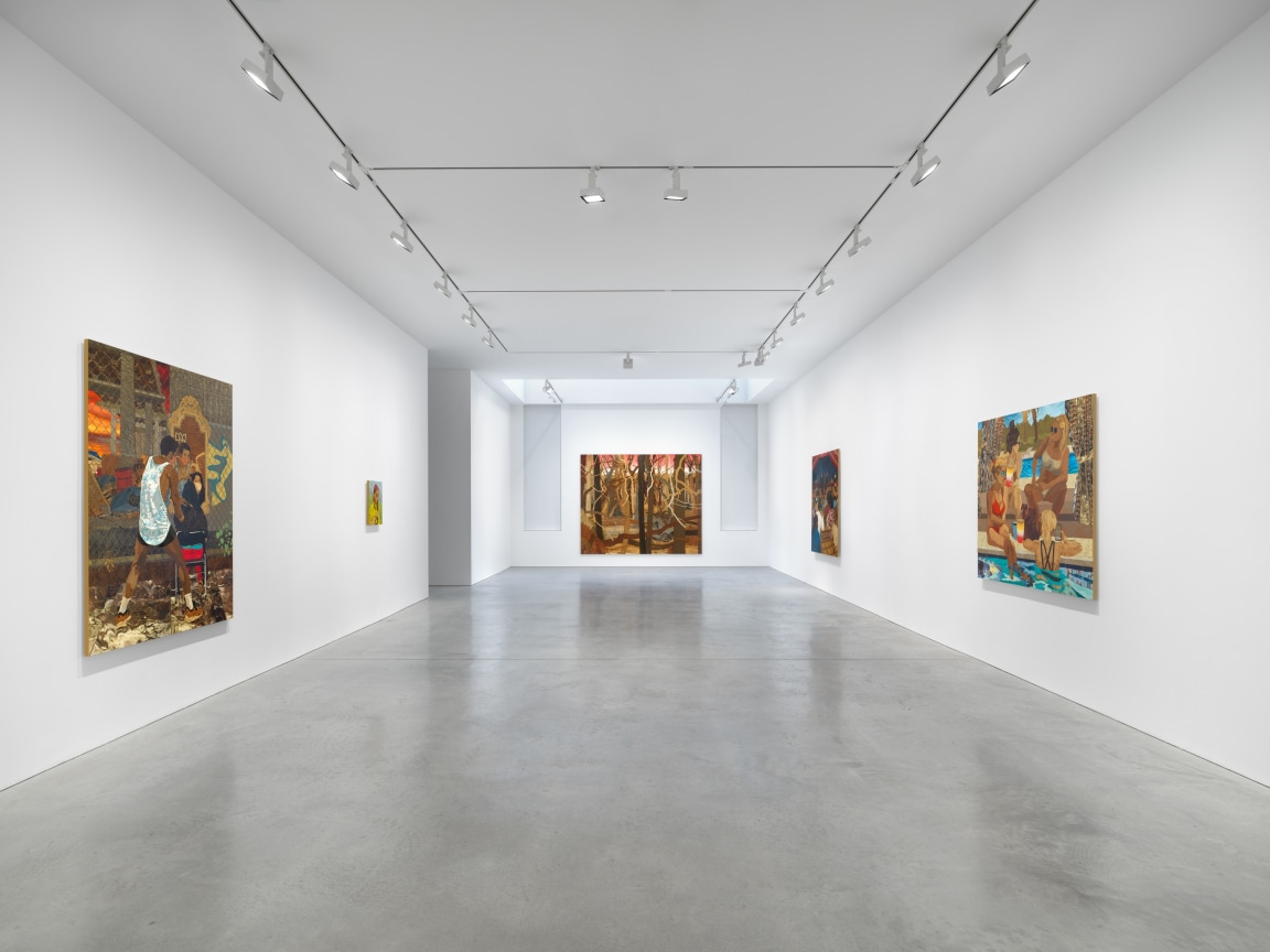 long gallery with several artworks