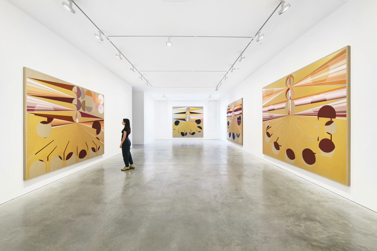 long gallery with several large paintings