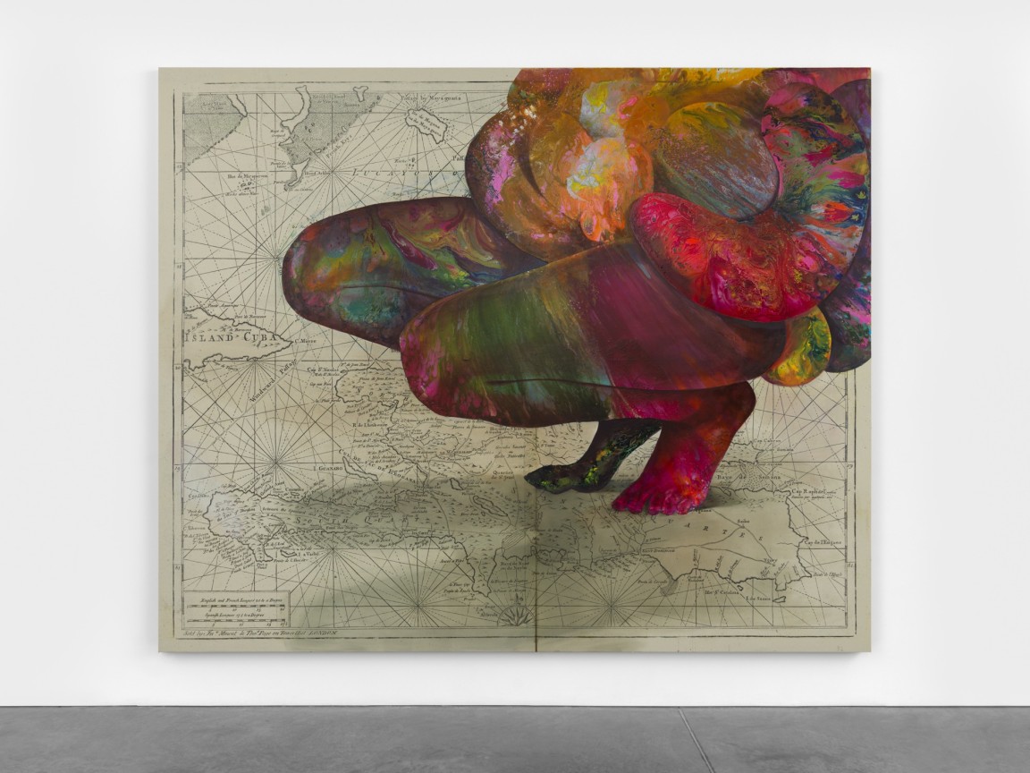 Crouching ciguapa over correct chart of Hispaniola