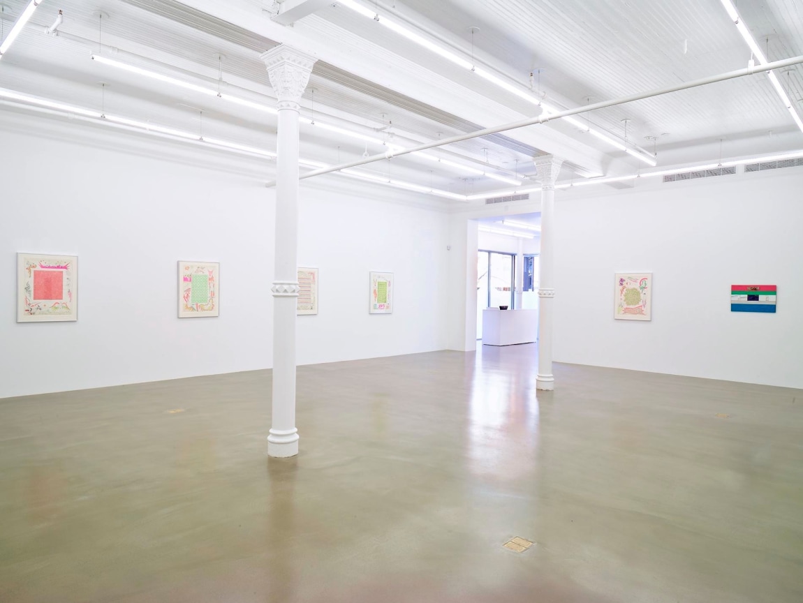 installation view of several artworks