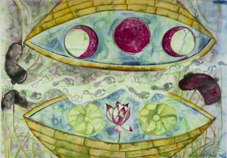 two bodies of water divided by footprints in the center