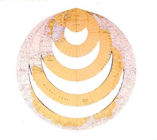 map cut in circles of varying sizes