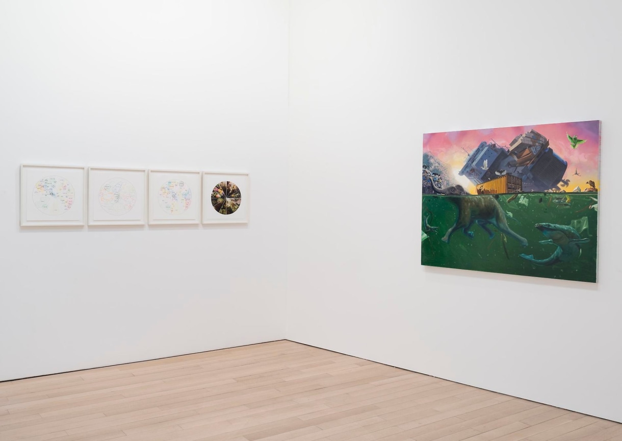installation view of several artworks