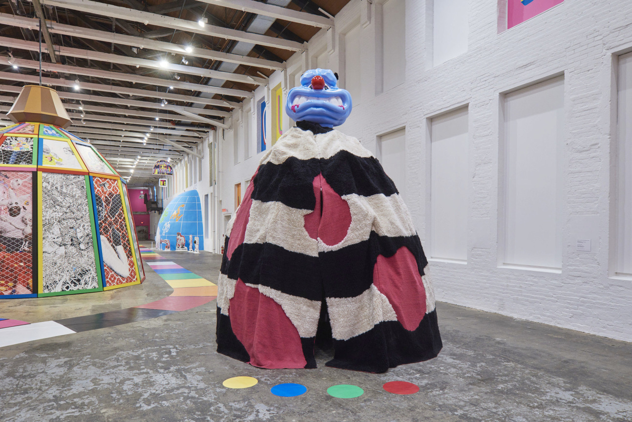 monumental sculpture made of metal, custom rug and video of colorcrop by Trenton Doyle Hancock