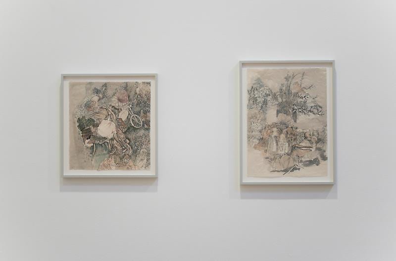 installation view of two artworks