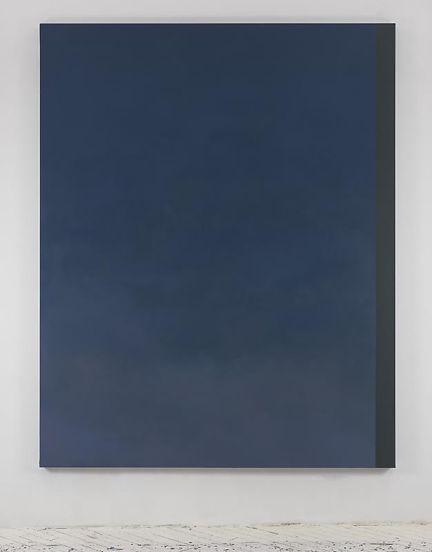 dark blue painting with a line running down its right border, also a different shade of blue