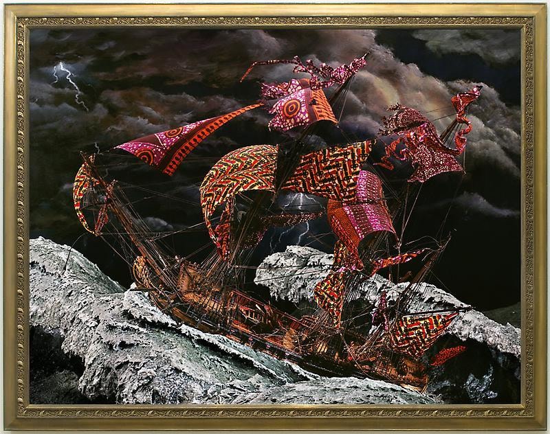 ship navigating roaring waters