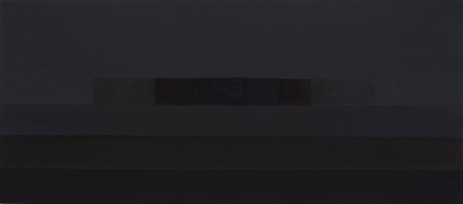 Abstract painting with longitudinal streaks of dark hues