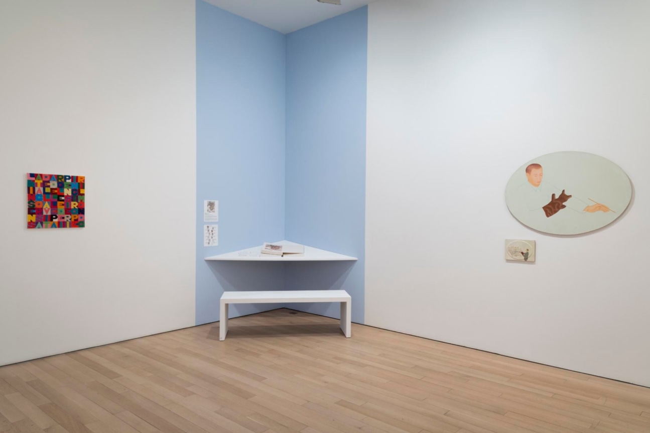 installation view of several artworks