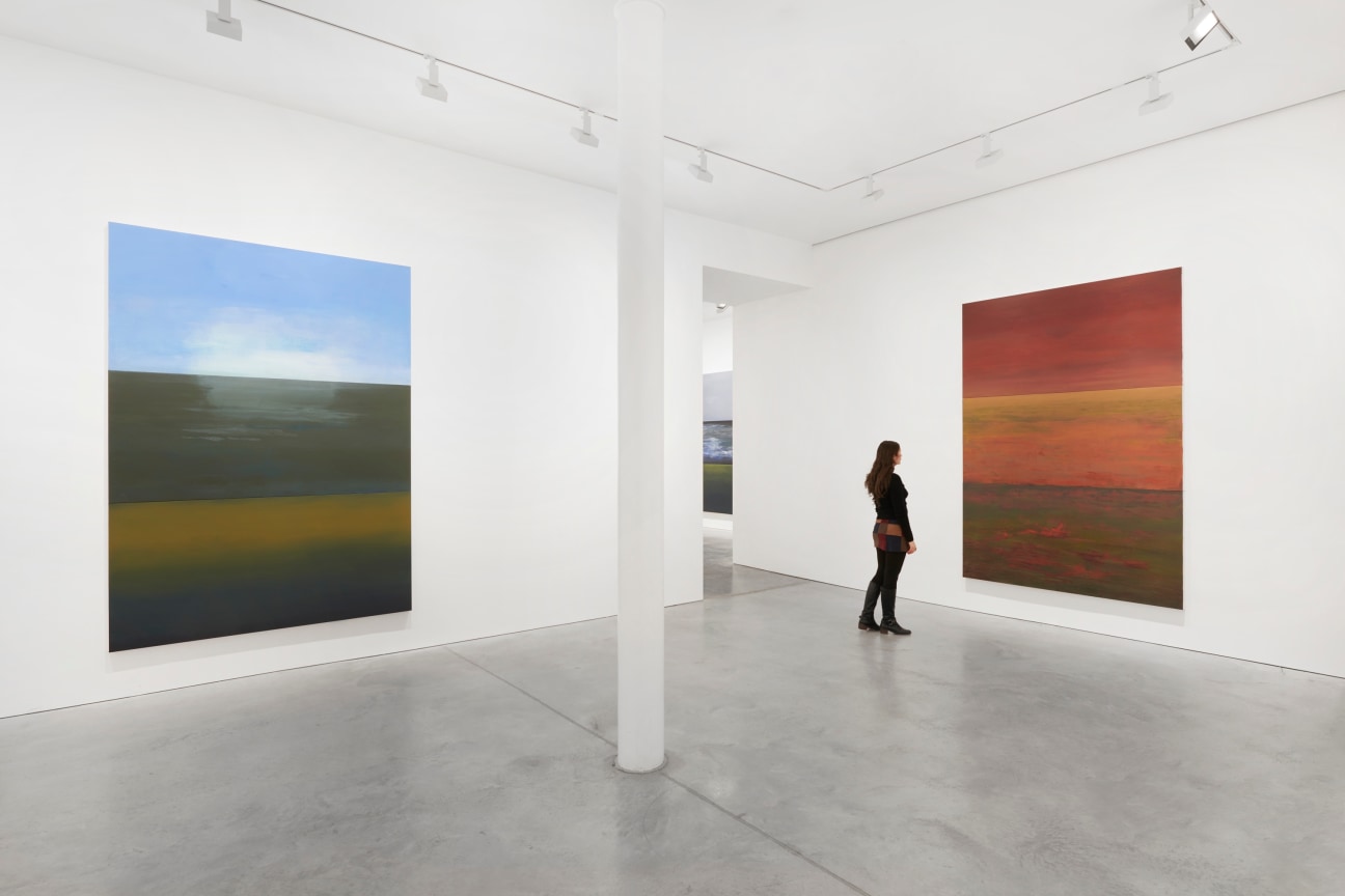 person viewing one of two paintings