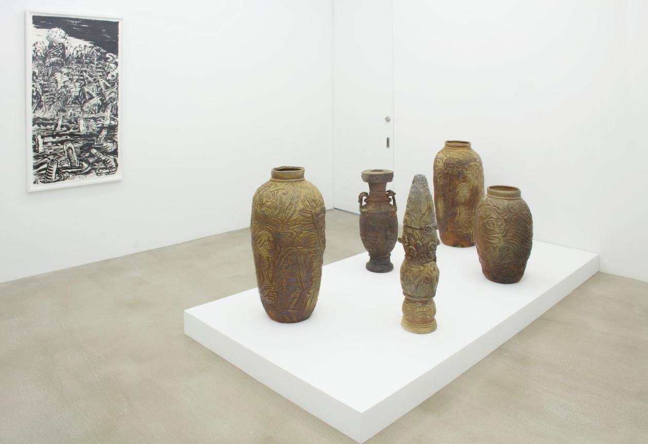 installation view of several sculptures