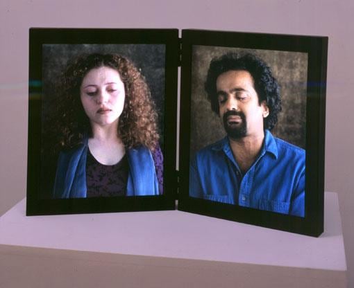two portraits of a woman and a man