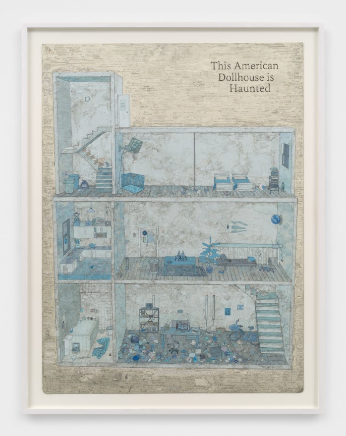 A cross-section drawing of a house with six rooms in blue