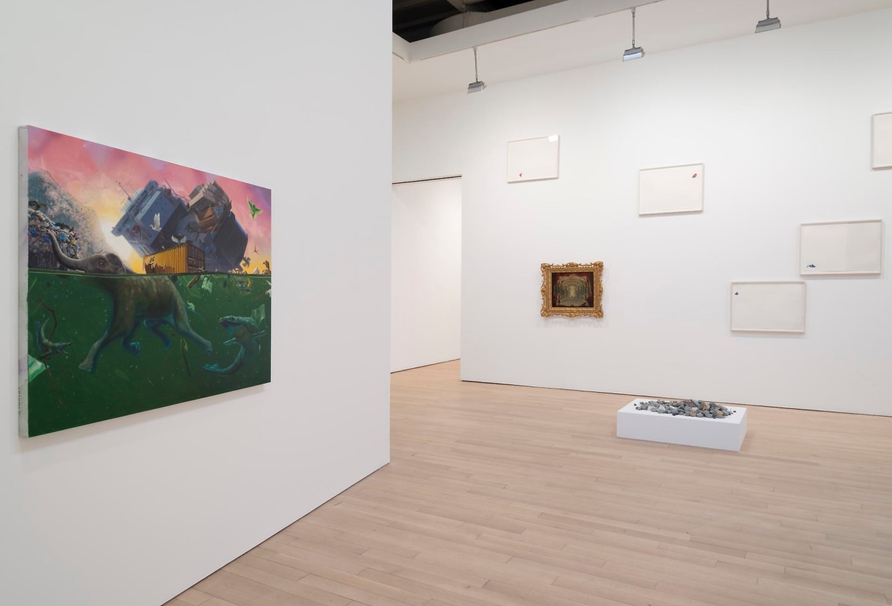 installation view of several artworks