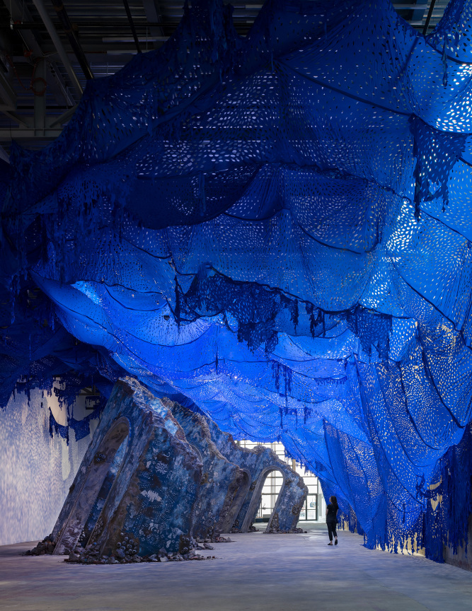 Firelei B&aacute;ez,&nbsp;To breathe full and free: a declaration, a re-visioning, a correction (19&deg;36&prime;16.9&Prime;N 72&deg;13&prime;07.0&Prime;W, 42&deg; 21&prime;48.762&Prime; N 71&deg;1&prime;59.628&Prime; W), 2021.&nbsp;Installation view, ICA Watershed, Boston, MA, 2021. Photo by Chuck Choi.