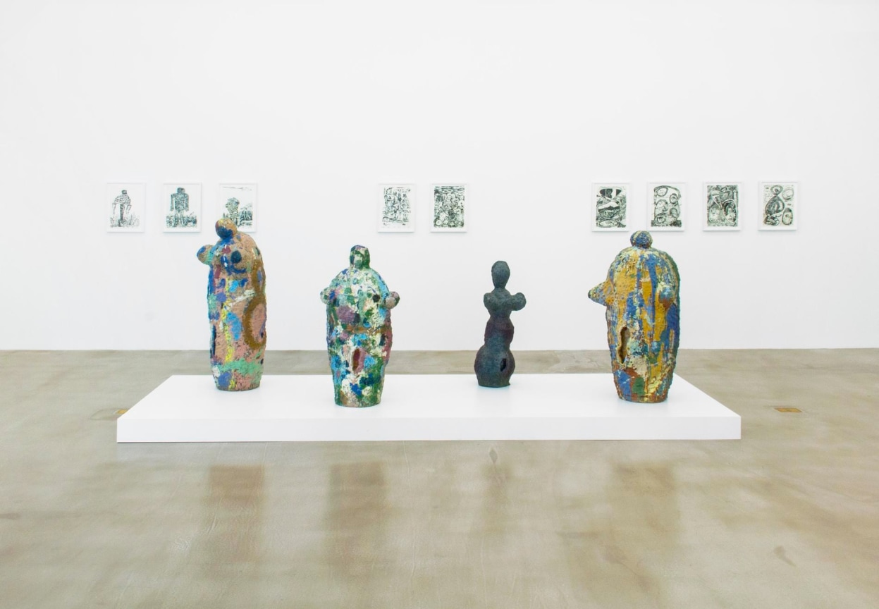 installation view of several artworks