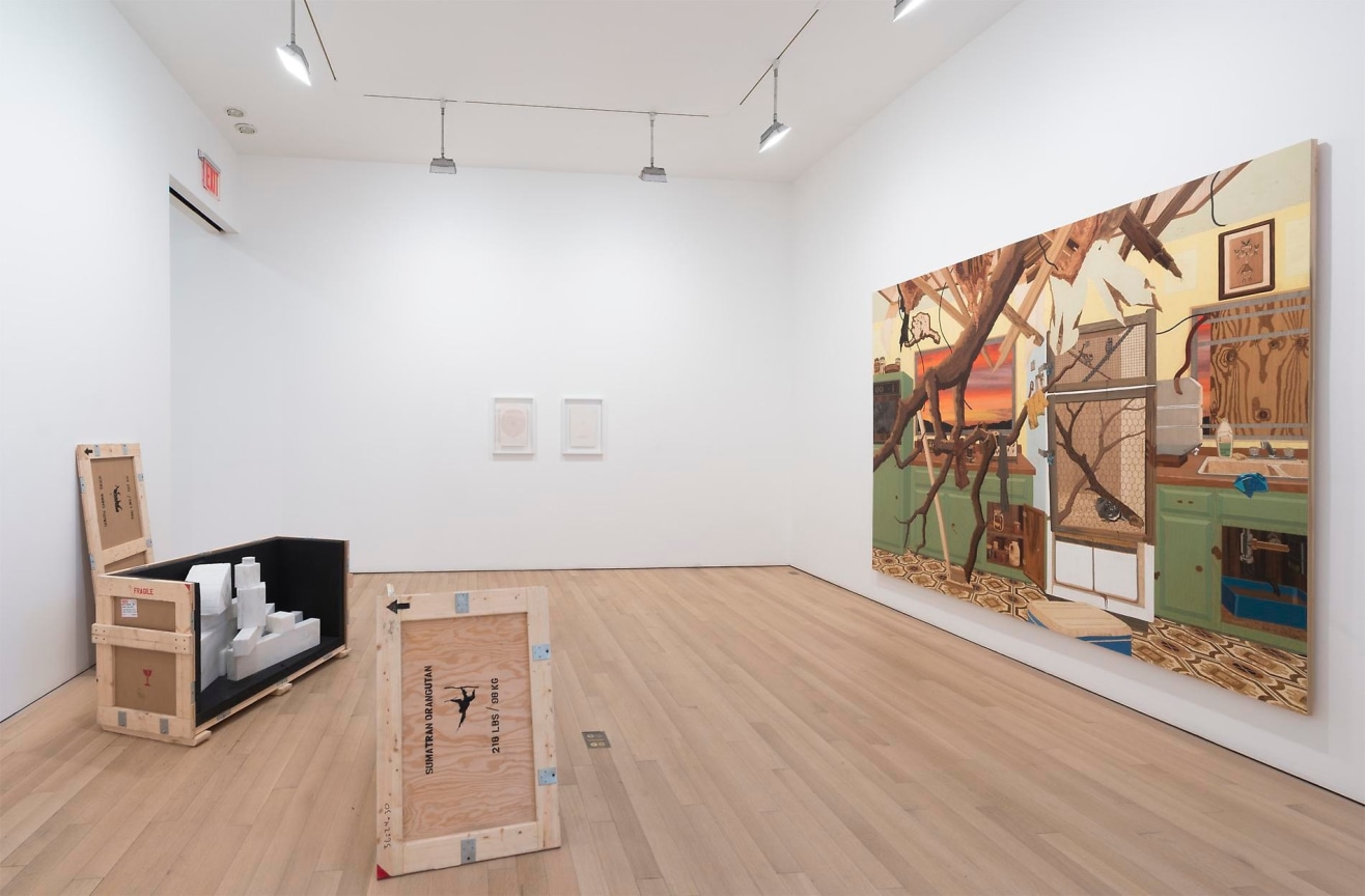 installation view of several artworks