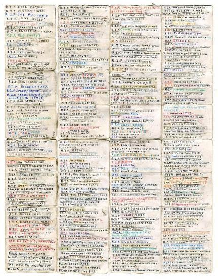 Collaged mixed media list by SIMON EVANS&trade;.