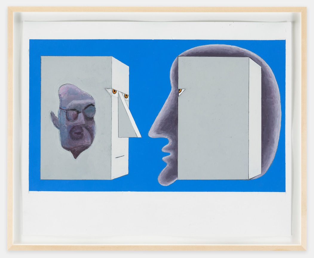 two heads, one geometric and another biomorphic