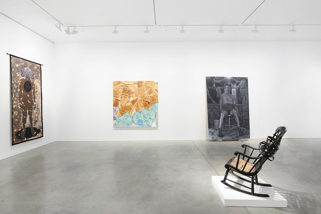 gallery view of four different types of artworks