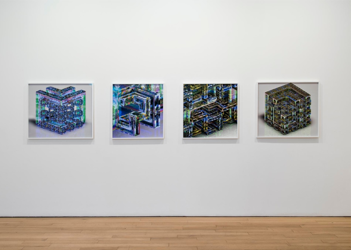 installation view of several artworks