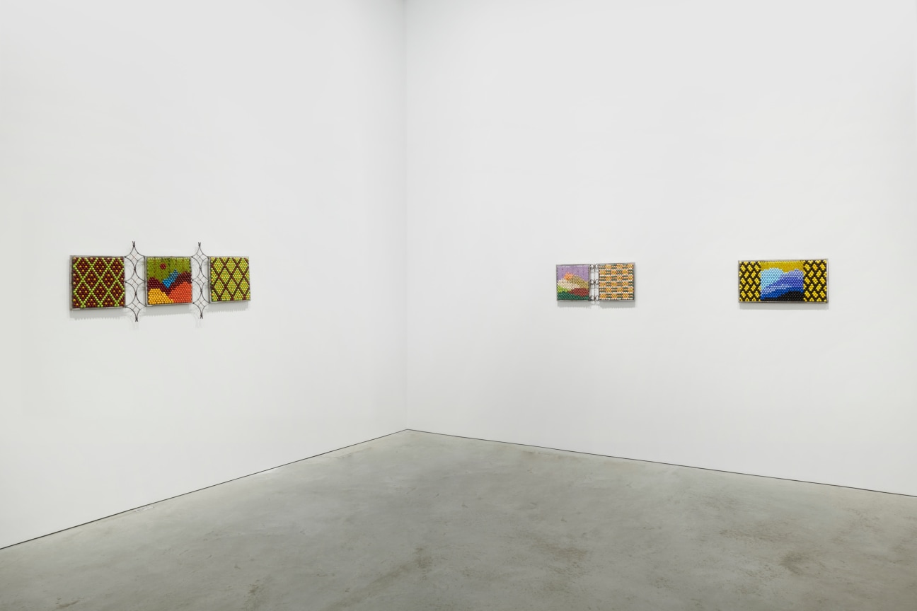 view of three artworks