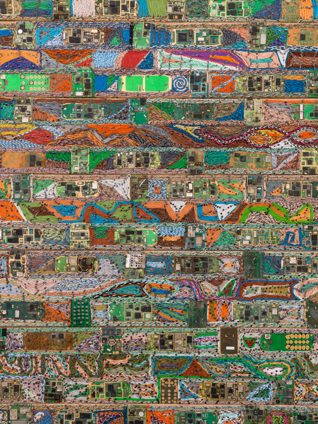 close up of pattern composed of electronic components